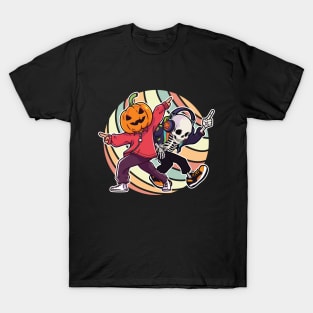 Pumpkin Man Dancing. Rainbow Skeleton Dancing. The Spooky Dance-Off T-Shirt